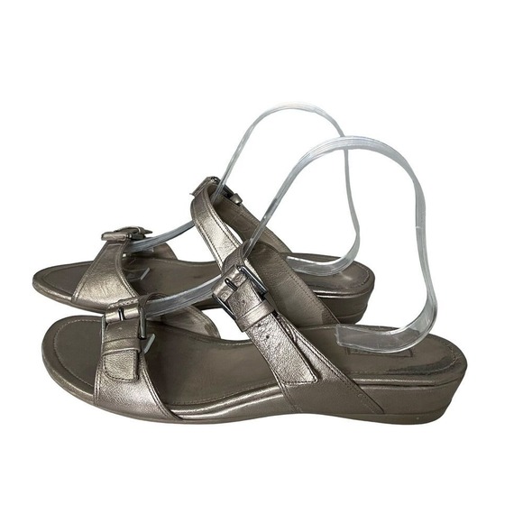 ECCO Metallic Bronze Leather Buckle Strap Wedge Sandals Women Size 40 - Picture 4 of 9